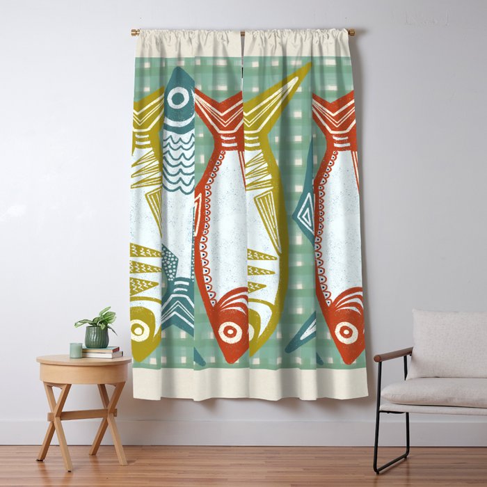 Sardines On Blue - Modern Art Print Window Curtain Gallery Image 1