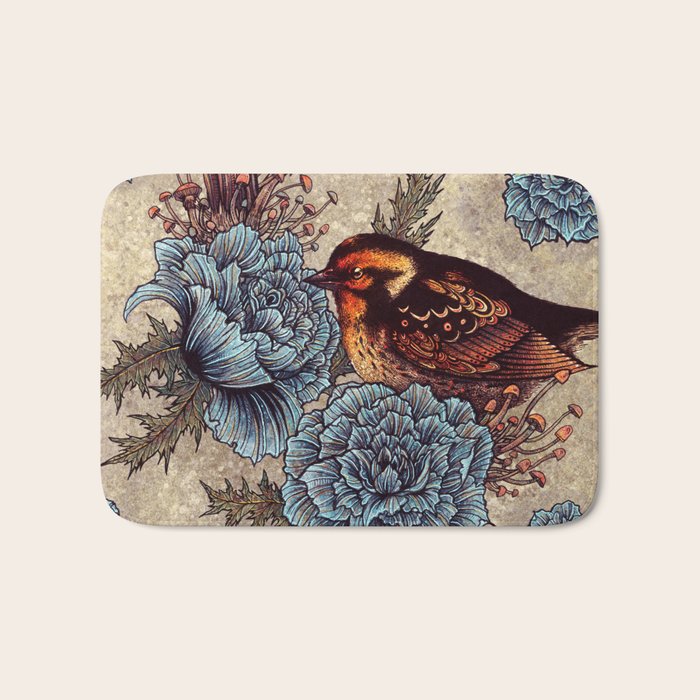 Bird Blue Roses Bath Mat Gallery Image 1