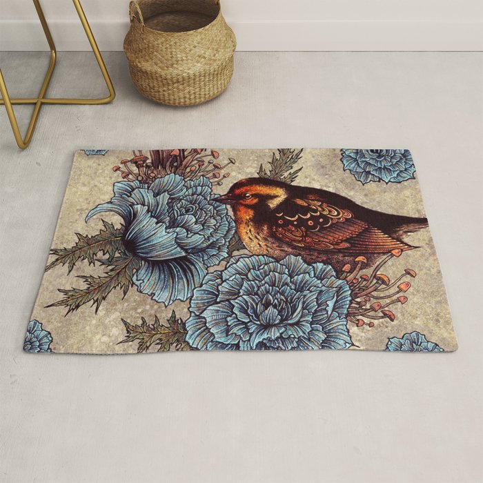 Bird Blue Roses Rug Gallery Image 1