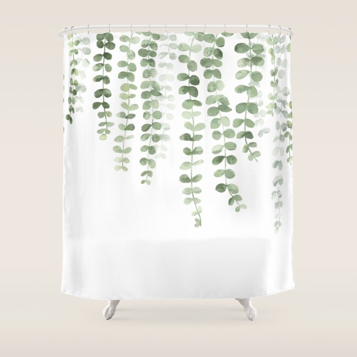 Eucalyptus Watercolor Shower Curtain Gallery Image 1
