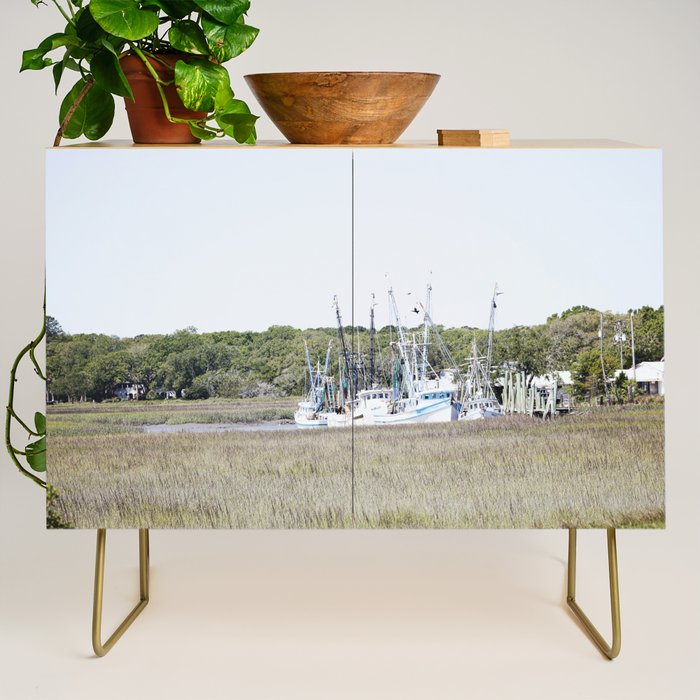 Carolina Lowcountry Shrimp Boats Photography Credenza Gallery Image 1