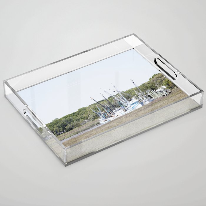 Carolina Lowcountry Shrimp Boats Photography Acrylic Tray Gallery Image 1