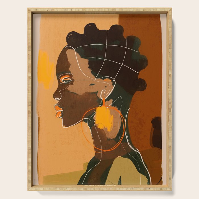 Abstract Art Girl Portrait Serving Tray Gallery Image 1