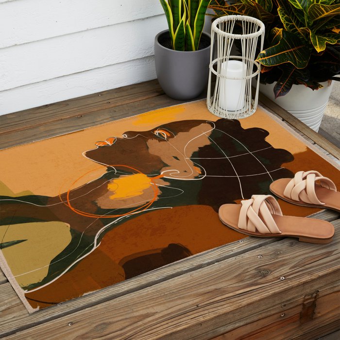 Abstract Art Girl Portrait Outdoor Rug Gallery Image 2