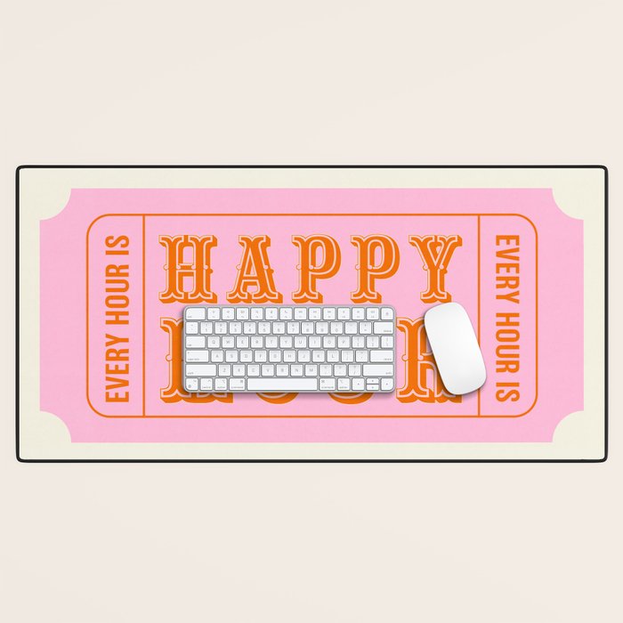 Every Hour Is Happy Hour, Pink Retro Bar Ticket Desk Mat Gallery Image 1