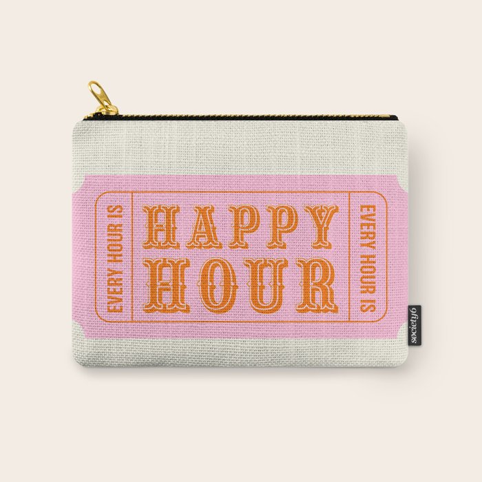 Every Hour Is Happy Hour, Pink Retro Bar Ticket Carry All Pouch Gallery Image 1