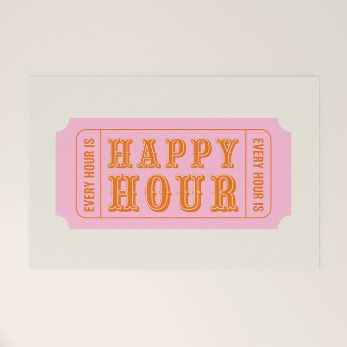 Every Hour Is Happy Hour, Pink Retro Bar Ticket Welcome Mat Gallery Image 1