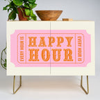 Every Hour Is Happy Hour, Pink Retro Bar Ticket Credenza Gallery Image 1