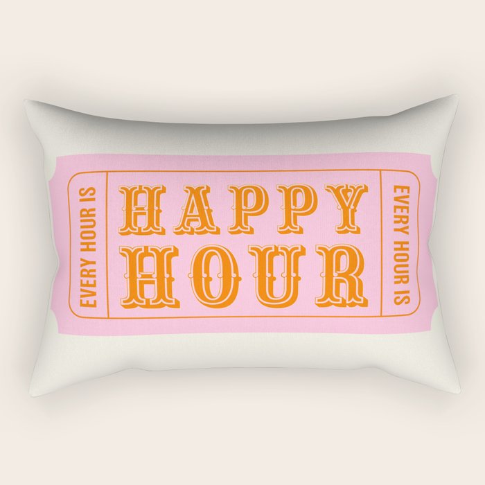Every Hour Is Happy Hour, Pink Retro Bar Ticket Rectangular Pillow Gallery Image 1