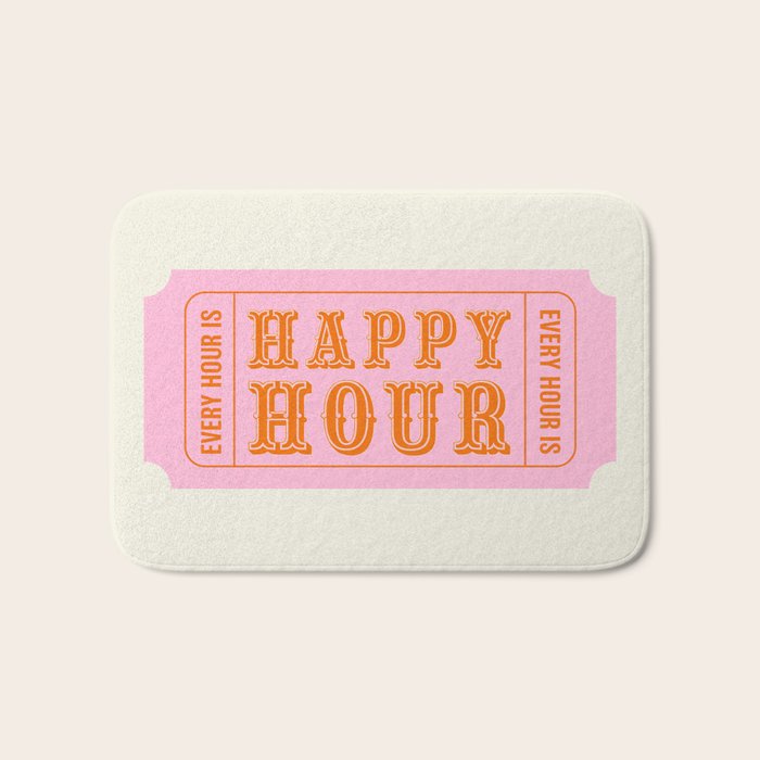 Every Hour Is Happy Hour, Pink Retro Bar Ticket Bath Mat Gallery Image 1