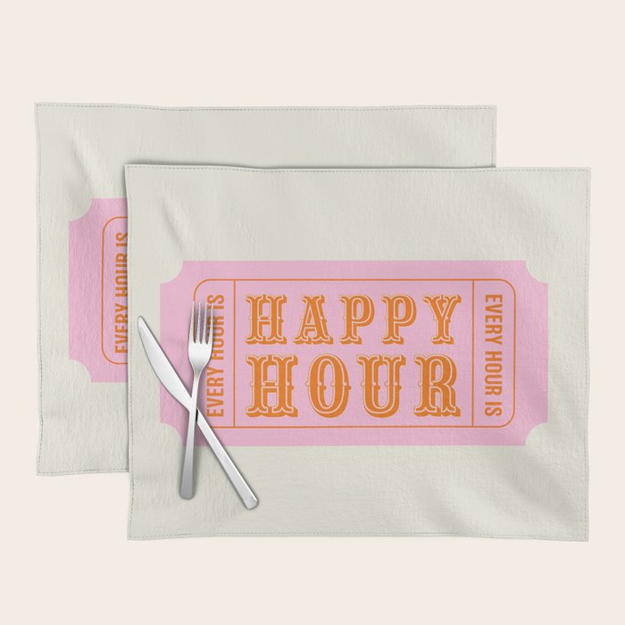 Every Hour Is Happy Hour, Pink Retro Bar Ticket Placemat Gallery Image 1