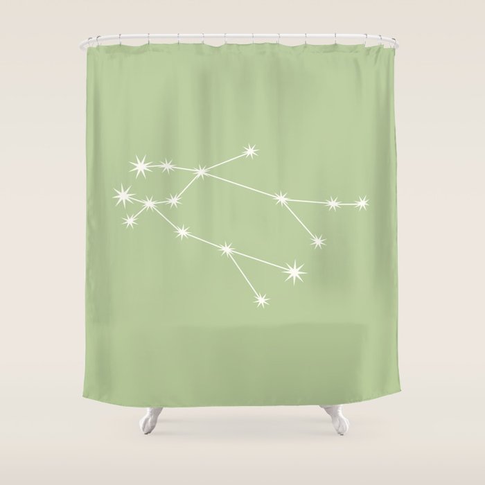 Gemini Zodiac Star Constellation Line Art Soft Green Shower Curtain Gallery Image 1