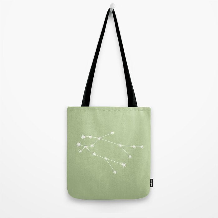 Gemini Zodiac Star Constellation Line Art Soft Green Tote Bag Gallery Image 2