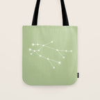 Gemini Zodiac Star Constellation Line Art Soft Green Tote Bag Gallery Image 1