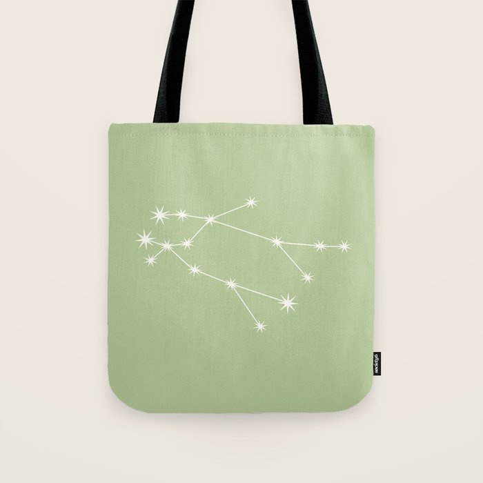 Gemini Zodiac Star Constellation Line Art Soft Green Tote Bag Gallery Image 1