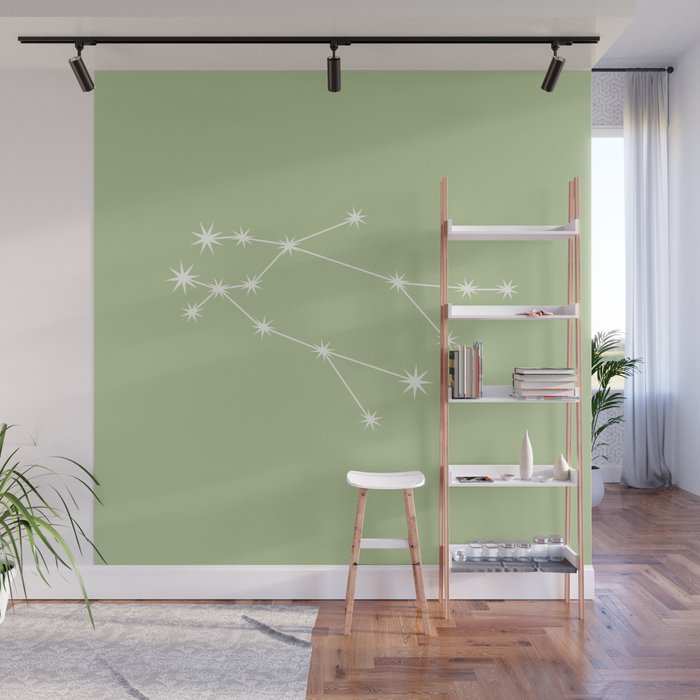 Gemini Zodiac Star Constellation Line Art Soft Green Wall Mural Gallery Image 1