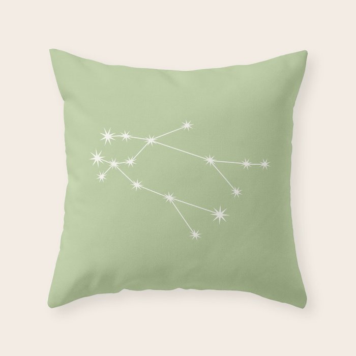 Gemini Zodiac Star Constellation Line Art Soft Green Throw Pillow Gallery Image 6