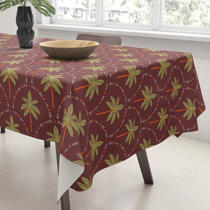 Vintage summer palm tree art pattern Tablecloth Gallery Image 3