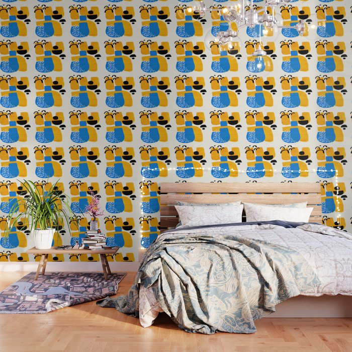 Mid Century Modern abstract Minimalist Fun Colorful Shapes Patterns Ikea Yellow & Blue Wallpaper Gallery Image 3