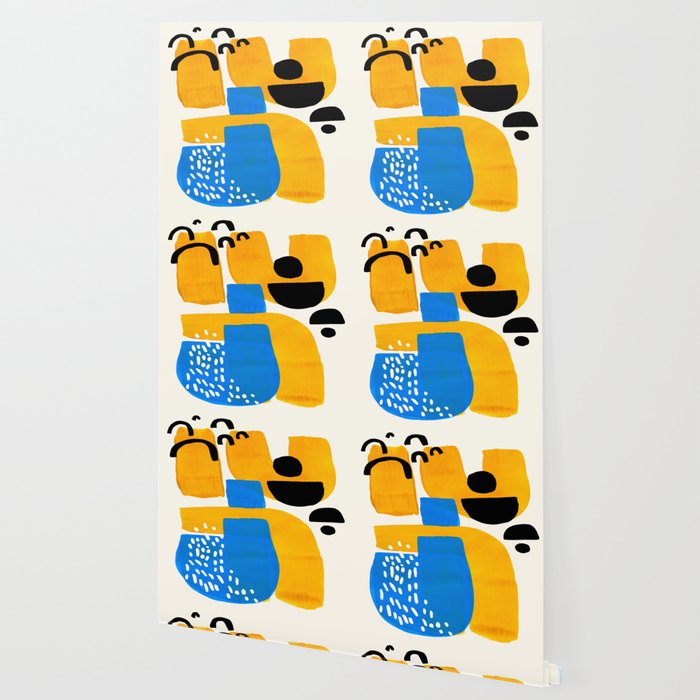 Mid Century Modern abstract Minimalist Fun Colorful Shapes Patterns Ikea Yellow & Blue Wallpaper Gallery Image 2