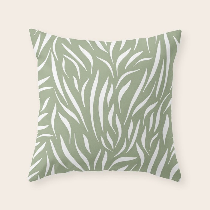 Sage Green Abstract Leaf Pattern Throw Pillow Gallery Image 6