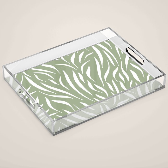 Sage Green Abstract Leaf Pattern Acrylic Tray Gallery Image 1