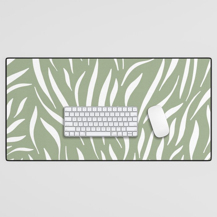 Sage Green Abstract Leaf Pattern Desk Mat Gallery Image 1