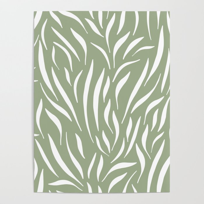 Sage Green Abstract Leaf Pattern Poster Gallery Image 1