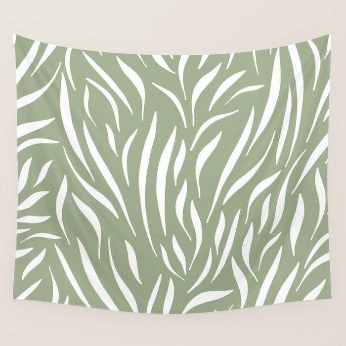Sage Green Abstract Leaf Pattern Wall Tapestry Gallery Image 4