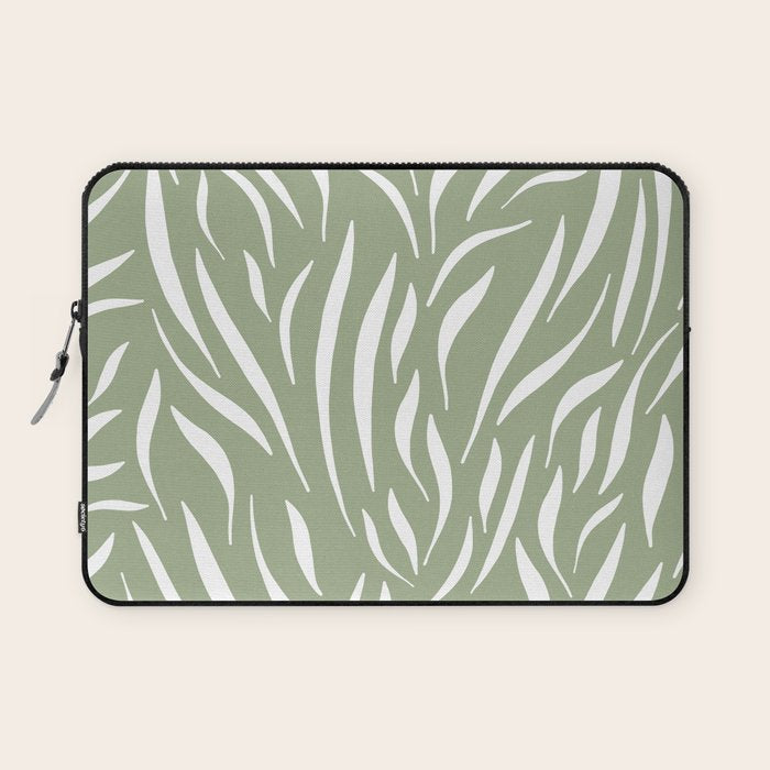 Sage Green Abstract Leaf Pattern Laptop Sleeve Gallery Image 1
