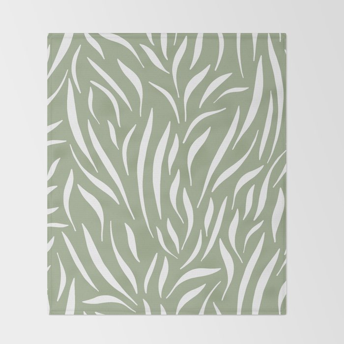Sage Green Abstract Leaf Pattern Throw Blanket Gallery Image 2