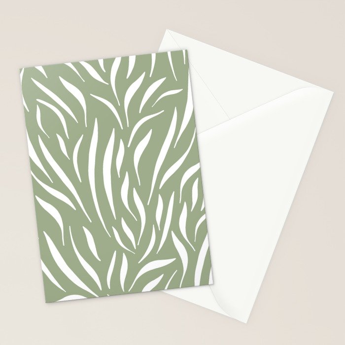 Sage Green Abstract Leaf Pattern Stationery Card Gallery Image 2