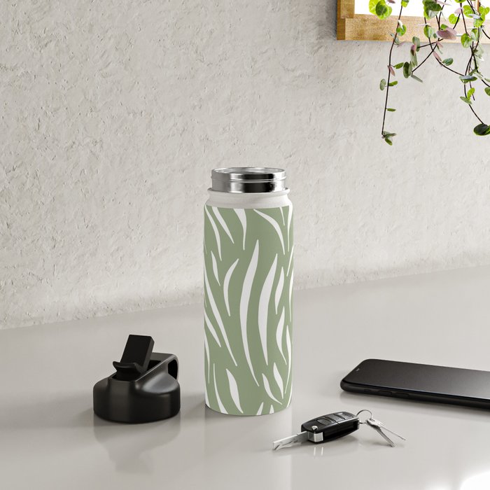 Sage Green Abstract Leaf Pattern Water Bottle Gallery Image 4
