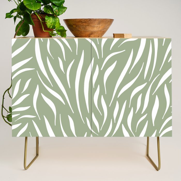 Sage Green Abstract Leaf Pattern Credenza Gallery Image 1