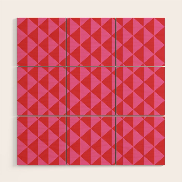 Red and Pink Geometric Pattern Wood Wall Art Gallery Image 1