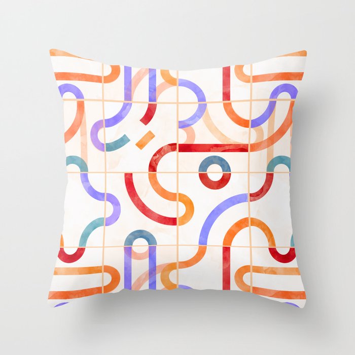 Colorful Curved Path Tiles G Throw Pillow Gallery Image 6
