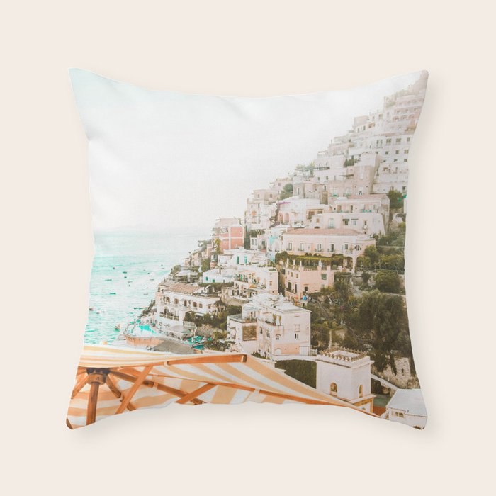 Positano, Italy Beach Vibes Photography Throw Pillow Gallery Image 1