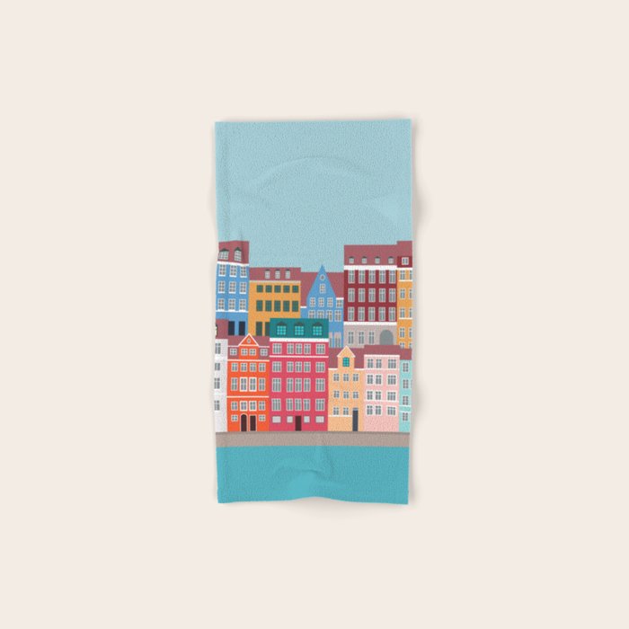 Denmark, Nyhavn, Copenhagen Travel Poster Bath Towel Gallery Image 1