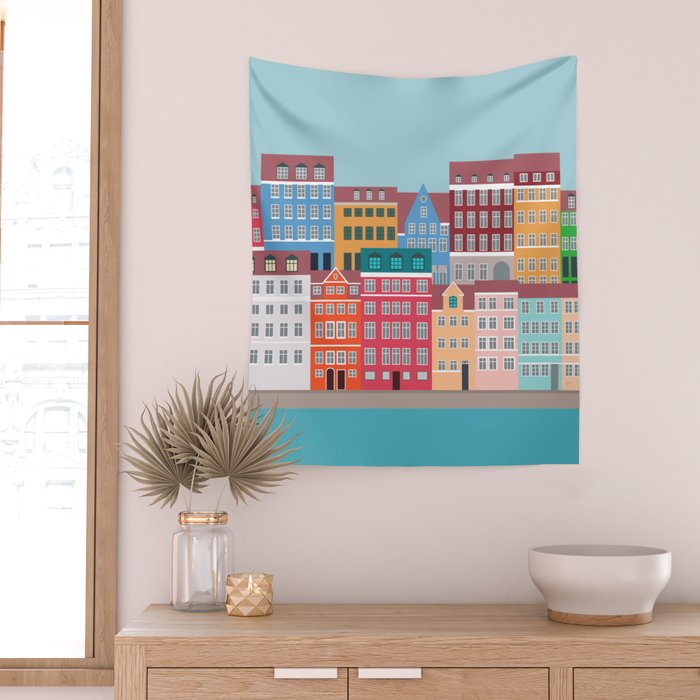 Denmark, Nyhavn, Copenhagen Travel Poster Wall Tapestry Gallery Image 2