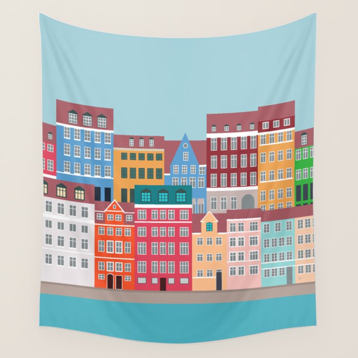 Denmark, Nyhavn, Copenhagen Travel Poster Wall Tapestry Gallery Image 1