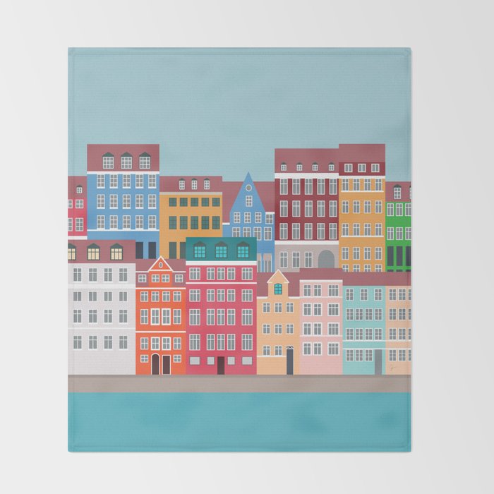 Denmark, Nyhavn, Copenhagen Travel Poster Throw Blanket Gallery Image 2