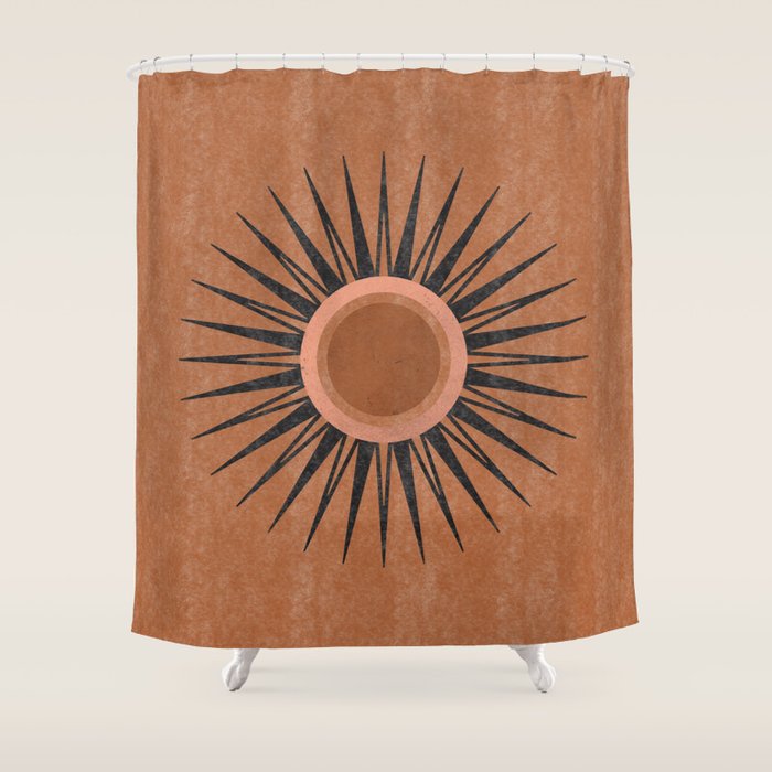 Terracotta Mid Century Sunburst Shower Curtain Gallery Image 1