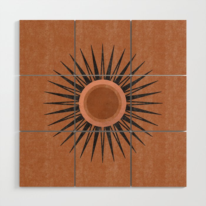 Terracotta Mid Century Sunburst Wood Wall Art Gallery Image 1