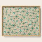 Stella 2 - Atomic Age Starbursts - Midcentury Modern Pattern in Turquoise Teal and Mid Mod Beige Serving Tray Gallery Image 1