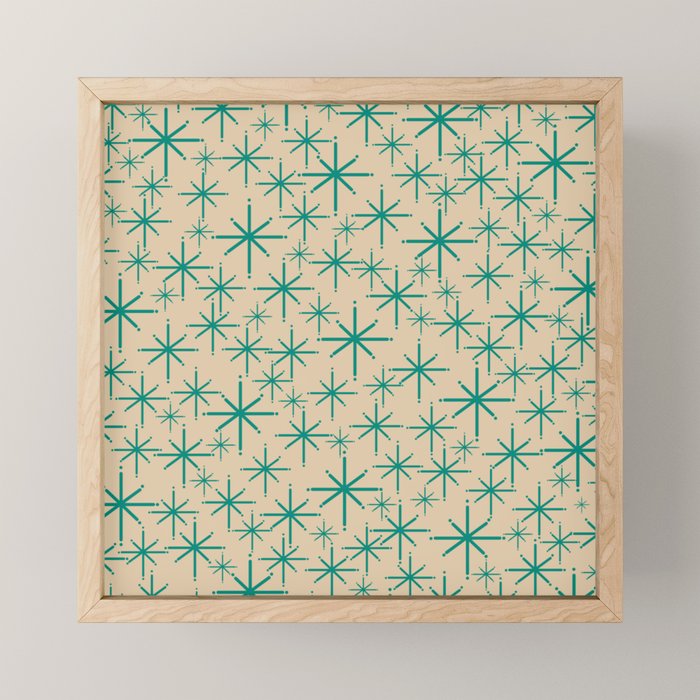 Stella 2 - Atomic Age Starbursts - Midcentury Modern Pattern in Turquoise Teal and Mid Mod Beige Mini Art Print Gallery Image 1