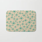Stella 2 - Atomic Age Starbursts - Midcentury Modern Pattern in Turquoise Teal and Mid Mod Beige Bath Mat Gallery Image 1