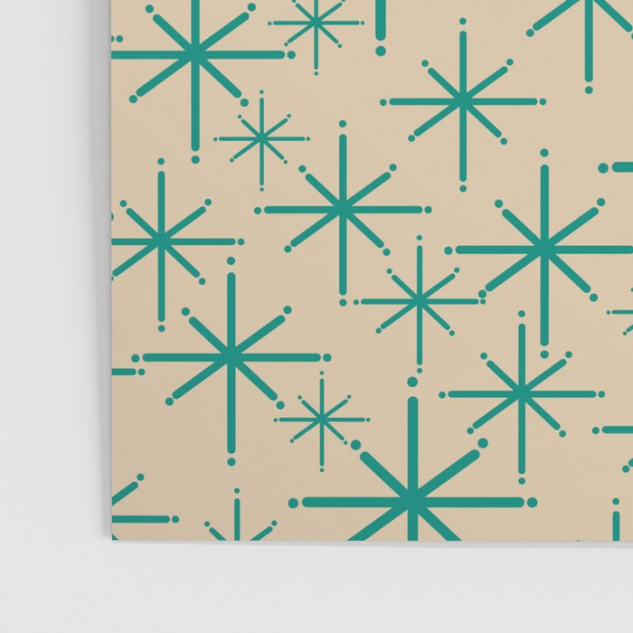 Stella 2 - Atomic Age Starbursts - Midcentury Modern Pattern in Turquoise Teal and Mid Mod Beige Poster Gallery Image 3
