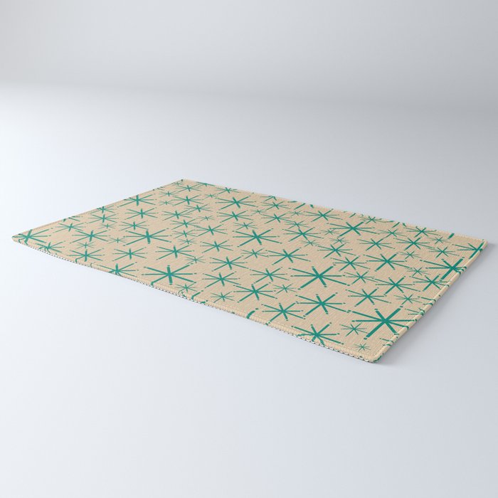 Stella 2 - Atomic Age Starbursts - Midcentury Modern Pattern in Turquoise Teal and Mid Mod Beige Rug Gallery Image 3