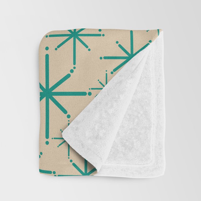 Stella 2 - Atomic Age Starbursts - Midcentury Modern Pattern in Turquoise Teal and Mid Mod Beige Throw Blanket Gallery Image 3