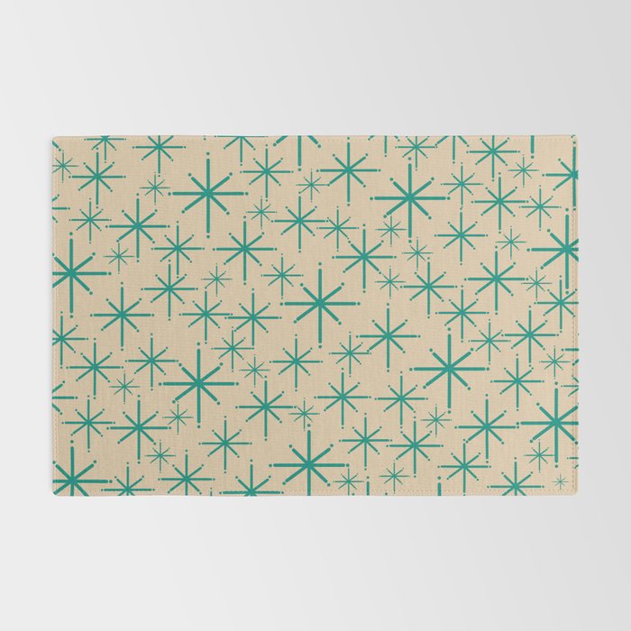 Stella 2 - Atomic Age Starbursts - Midcentury Modern Pattern in Turquoise Teal and Mid Mod Beige Rug Gallery Image 2